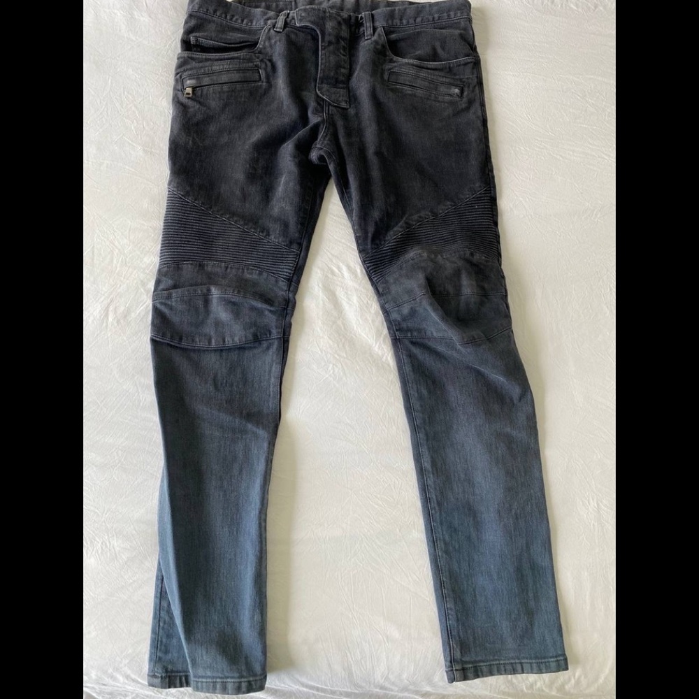 AUTH Balmain Paris Biker Jeans Sz 36 Grey designer slim-leg men
